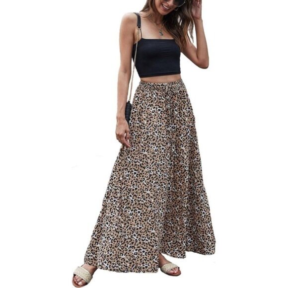 Women's Flowy Pleated Maxi Skirt High Waist Summer Beach Skirt 2XL - Picture 1 of 6